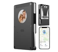 Siyecioa Men's Slim Wallet, Credit Card Holder with E-Ink, Slim RFID Blocking Wallet, Smart Tracker Wallet, AirTag Wallet Mini Card Holder, Gifts for Men, Black, 1cm×10cm×8cm, Minimalist