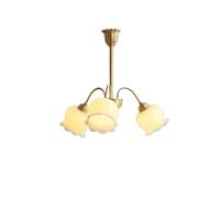 SIYGANK 5 Light Brass Flower Chandelier Sputnik Mid Century Modern Chandelier For Girls Bedroom Milk Floral Pendant Light Farmhouse Ceiling Lamp For Living Room Dining Table Bedroom Kitchen Island