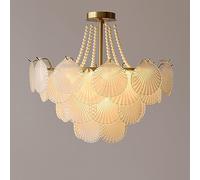 SIYGANK Frosted Glass Chandelier Gold 20" Pearl Art Deco Sea Shell Chandelier 4 Tier Large Semi Flush Mount Ceiling Light Round Nordic Modern Pendant Light For Girls Bedroom Living Room Kitchen Islan