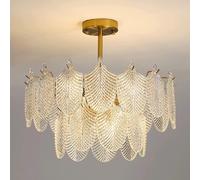 SIYGANK Large 6 Light Clear Glass Drum Chandelier 2 Tier Vintage Gold Modern Semi Flush Mount Ceiling Light Fixtures Round Chandelier For Living Room Dining Table Bedroom Kitchen Island Foyer