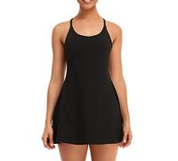 Siyiees Women's 2-in-1 Sexy Crisscross Back Everyday Workout Sports Golf Tennis Dress with Built-in Bra & Inner Shorts 3-Pockets, Black, Medium