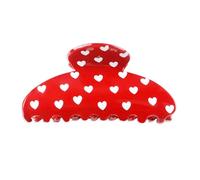 SIYIKRYP Acrylic Red Heart Hair Claw Clip for Women - Cute, Non-Slip, Durable Accessory for Thick & Thin Hair - Charming Red with White Hearts
