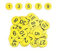 SIYINGSAERY 50 PCS Plastic Number Tags Engraved Numbered Tags Dia 30mm Numbered Discs Round Key Tag ID Tag Lables Table ID Number Tags Without Hole for Organizing and Sorting (1-50, Yellow)