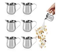 SIYINGSAERY 6 PCS Small Milk Jug 90ml/3oz Milk Creamer Pitcher Stainless Steel Syrup Server Mini Creamer Jugs Bell Creamers Serving Pitcher with Handle for Coffee Milk Creamer and Sauces