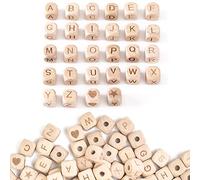SIYINGSAERY 90PCS Wooden Letter Beads Cube A-Z Alphabet Mixed Square for DIY Jewelry Making Accessories, Bracelets, Necklaces, Key Chains