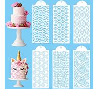SIYINGSAERY Cake Stencils, 6 PCS Cake Decorating Stencils Floral Cake Templates Plastic Buttercream Stencil Molds Mould Printing Hollow Lace Embossed Impression Mat for Fondant Wedding Birthday Cake