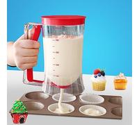 SIYINGSAERY Pancake Batter Dispenser 900ML Cupcakes Batter Separator Manual Batter Cream Speratator Cup Cooking Crepes Funnel Dispenser Maker with Measuring Label for Waffles Muffin Mix Cake, Red