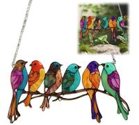 Siyinzu Garden Suncatcher Birds Ornaments, Multicolor Glass Birds on Branches Stained Glass Window Hangings for Home Garden Decorations