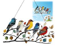 Siyinzu Garden Suncatcher Birds Ornaments, Stained Glass Bird Suncatcher, Multicolor Birds on Branches, Window Hangings for Home & Garden Decorations