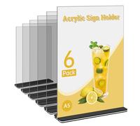 SIYOMG 6 Pack A5 Acrylic Sign Holder with Base, Double Sided Acrylic Display Stand T-Shape Clear Sign Holder, Table Menu Holder for Restaurant Hotel Store Office Exhibition