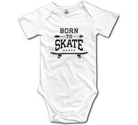 SiYooca Skateboard Born to Skate Infant Cotton Short Sleeves Bodysuits Playsuit Clothes for Newborn, White, 3-6 Months