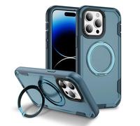 SIYOPINPFY 2-Layer Case for iPhone 14 Pro, Military Grade Drop Protection Cover with Spin 360° Stand Ring, Compatible with MagSafe, Double Shockproof Case for iPhone 14 Pro, Matte Green HR