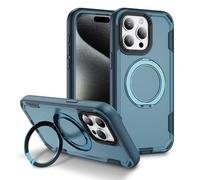 SIYOPINPFY 2-Layer Case for iPhone 15 Pro, Military Grade Drop Protection Cover with Spin 360° Stand Ring, Compatible with MagSafe, Double Shockproof Case for iPhone 15 Pro, Matte Green HR