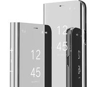 SIYOPINPFY Case for Galaxy S8+ Plus Case Clear View, Deluxe Glitter Plating Mirror Makeup Flip Stand Shell Case 360 Full Body Protective Shockproof Phone Case for Samsung S8+ Plus, Mirror Silver