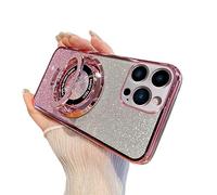 SIYOPINPFY Case for iPhone 14 Pro, Glitter Sparkly Deluxe Plating Silicon TPU Soft Cover Lens Protector ∣Wireless Charging Compatible∣ Magnetic Ring Stand Holder for iPhone 14 Pro, Shiny Rose Gold