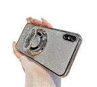 SIYOPINPFY Case for iPhone 17 - Deluxe Sparkly Crystal Plating Cover Clear TPU Slim Bumper with Ring Holder Kickstand Shockproof Protective Phone Case for iPhone 17, Shiny Silver
