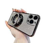 SIYOPINPFY Case for iPhone 17 Pro Max - Deluxe Sparkly Crystal Plating Cover, Clear TPU Slim Bumper with Ring Holder Kickstand Shockproof Protective Phone Case for iPhone 17 Pro Max, Shiny Black