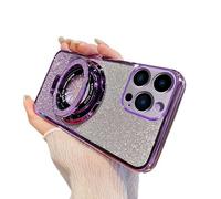 SIYOPINPFY Case for iPhone 17 Pro Max - Deluxe Sparkly Crystal Plating Cover Clear TPU Slim Bumper with Ring Holder Kickstand Shockproof Protective Phone Case for iPhone 17 Pro Max, Shiny Purple