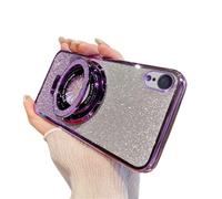 SIYOPINPFY Case for iPhone XR Case Glitter Sparkly Deluxe Plating Silicon TPU Soft Cover Lens Protector ∣Wireless Charging Compatible∣ Magnetic Ring Stand Holder Cover for iPhone XR, Shiny Purple