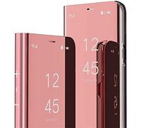 SIYOPINPFY Case for Samsung Galaxy S10 Case, Deluxe Glitter Plating Clear View Mirror Makeup Flip Stand Shell Case with 360 Full Body Protective Shockproof Phone Case for Galaxy S10, Mirror Rose Gold