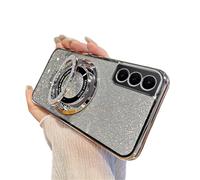 SIYOPINPFY Case for Samsung Galaxy S21 5G Case Glitter Sparkly Diamond Deluxe Plating Silicon TPU Soft Cover Camera Protector with Magnetic Ring Stand Holder for Samsung Galaxy S21 5G, Shiny Silver