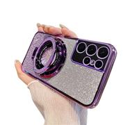 SIYOPINPFY Case for Samsung Galaxy S21 Ultra Case Glitter Sparkly Diamond Deluxe Plating Silicon TPU Soft Cover Camera Protector with Magnetic Ring Stand Holder for Samsung S21 Ultra 5G, Shiny Purple