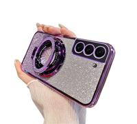 SIYOPINPFY Case for Samsung Galaxy S24 FE Case Glitter Sparkly Diamond Deluxe Plating Silicon TPU Soft Cover Camera Protector with Magnetic Ring Stand Holder for Samsung Galaxy S24 FE, Shiny Purple