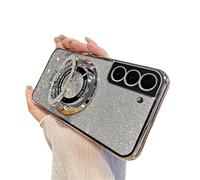 SIYOPINPFY Case for Samsung Galaxy S24 FE Case Glitter Sparkly Diamond Deluxe Plating Silicon TPU Soft Cover Camera Protector with Magnetic Ring Stand Holder for Samsung Galaxy S24 FE, Shiny Silver