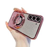 SIYOPINPFY Case for Samsung Galaxy S24 FE Case Glitter Sparkly Diamond Deluxe Plating Silicon TPU Soft Cover Camera Protector Magnetic Ring Stand Holder for Samsung Galaxy S24 FE 5G, Shiny Rose Gold