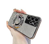 SIYOPINPFY Case for Samsung Galaxy S24 Ultra Case Glitter Sparkly Diamond Luxury Plating Silicon TPU Soft Cover Camera Protector with Magnetic Ring Stand Holder for Samsung S24 Ultra 5G, Shiny Silver