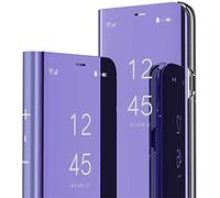 SIYOPINPFY Case for Samsung Galaxy S25 Edge, Deluxe Glitter Plating Mirror Makeup Clear View Shell 360 Full Body Protective Flip Stand Shockproof Phone Case for Samsung S25 Edge, Mirror Purple