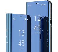 SIYOPINPFY Case for Samsung Galaxy S25 Edge, Deluxe Glitter Plating Mirror Makeup Clear View Shell 360 Full Body Protective Flip Stand Shockproof Phone Case for Samsung S25 Edge, Mirror Blue