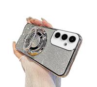 SIYOPINPFY Case for Samsung Galaxy S25 Plus Case Glitter Sparkly Diamond Deluxe Plating Silicon TPU Soft Cover Camera Protector Magnetic Ring Stand Holder for Samsung Galaxy S25+ Plus, Shiny Silver