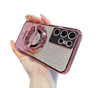 SIYOPINPFY Case for Samsung Galaxy S25 Ultra Case Glitter Sparkly Diamond Deluxe Plating Silicon TPU Soft Cover Camera Protector Magnetic Ring Stand Holder for Samsung S25 Ultra 5G, Shiny Rose Gold