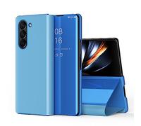 SIYOPINPFY Case for Samsung Galaxy Z Fold 5 5G Cover - Deluxe Glitter Plating Mirror Makeup Clear View Shell 360 Full Body Protective Flip Stand Shockproof Phone Case for Galaxy Z Fold 5, Mirror Blue