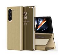 SIYOPINPFY Case for Samsung Galaxy Z Fold 5 5G Cover - Deluxe Glitter Plating Mirror Makeup Clear View Shell 360 Full Body Protective Flip Stand Shockproof Phone Case for Galaxy Z Fold 5, Mirror Gold