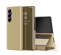 SIYOPINPFY Case for Samsung Galaxy Z Fold 7 5G - Deluxe Glitter Plating Mirror Makeup Case with Clear View, Flip Stand Full Body Protective Shockproof Phone Cover for Galaxy Z Fold 7 5G, Mirror Gold