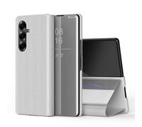 SIYOPINPFY Case for Samsung Galaxy Z Fold 7 5G - Deluxe Plating Mirror Makeup Case with Clear View, Flip Stand Full Body Protective Shockproof Phone Cover for Galaxy Z Fold 7 5G, Mirror Silver