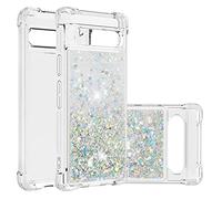 SIYOPINPFY Compatible With Google Pixel 7A Case Glitter for Women Girls Girly Bling Sparkle Deluxe Flowing Floating Quicksand Clear Phone Cover Compatible With Google Pixel 7A - Love Silver YB