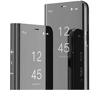 SIYOPINPFY Compatible With Honor 200 Lite Case, Deluxe Clear View Shell Glitter Plating Mirror Makeup Flip Stand Shockproof 360 Full Body Protective Phone Case for Honor 200 Lite, Mirror Black