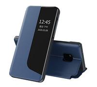 SIYOPINPFY Compatible With Huawei Mate 20 Pro Case, Smart Clear View Windows Case + Flip PU Leather Stand Cover for Women Men, Shockproof Drop Protective Cover for Huawei Mate 20 Pro Blue QHC