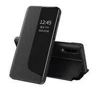 SIYOPINPFY Compatible With Huawei P30 Case, Smart Clear View Windows Case + Flip PU Leather Stand Cover for Women Men, Shockproof Drop Protective Cover Case for Huawei P30 Black QHC