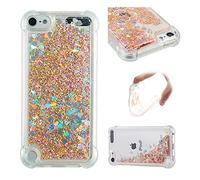 SIYOPINPFY Compatible With iPod Touch 5/6/7 Case Glitter Bling Sparkle Liquid Luxury Flowing Quicksand Clear Phone Case - Love Gold