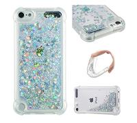 SIYOPINPFY Compatible With iPod Touch 5 Case Glitter for Women Girls Girly Bling Sparkle Luxury Flowing Floating Quicksand Clear Phone Cover Compatible With iPod Touch 7 / Touch 6 - Love Silver YB