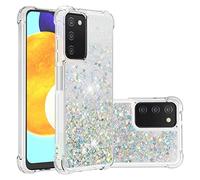 SIYOPINPFY Compatible With Samsung Galaxy A03S Case Glitter for Women Girly Bling Sparkle Luxury Flowing Floating Quicksand Clear Phone Cover Compatible With Samsung Galaxy A03S - Love Silver YB