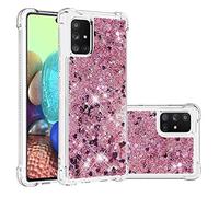 SIYOPINPFY Compatible With Samsung Galaxy A71 5G Case for Women Girls, Glitter Moving Liquid Shiny Sparkle Silicone Case Bumper Shockproof Cover Compatible With Samsung Galaxy A71 5G - Love Rose YB
