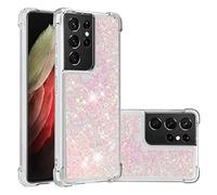 SIYOPINPFY Compatible With Samsung Galaxy S21 Ultra Case, Galaxy S21 Ultra Cover Glitter Bling Sparkle Women Girls Liquid Floating Quicksand Shockproof Phone Case for Galaxy S21 Ultra - Star Rose YB