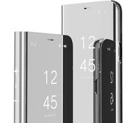 SIYOPINPFY Compatible With Xiaomi 14T Pro Case, Deluxe Clear View Shell Case Glitter Plating Mirror Makeup Flip Kickstand Shockproof Protective Phone Case for Xiaomi 14T Pro, Mirror Silver