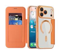 SIYOPINPFY Wallet Case for iPhone 17 Pro Max, Premium Flip Leather with Card Holder RFID Blocking Compatible with MagSafe Clear Back Shockproof Magnetic Cover for iPhone 17 Pro Max Orange JD