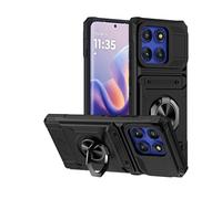 SIYOPINPFY Wallet Case for Motorola Edge 60 Pro with Card Holder, [Store 2 Cards] 360° Ring Kickstand Heavy Duty Shockproof Full Body Protective Bumper Phone Cover for Moto Edge 60 Pro, Black LM